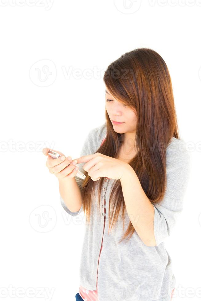 woman chat with someone on isolated background photo