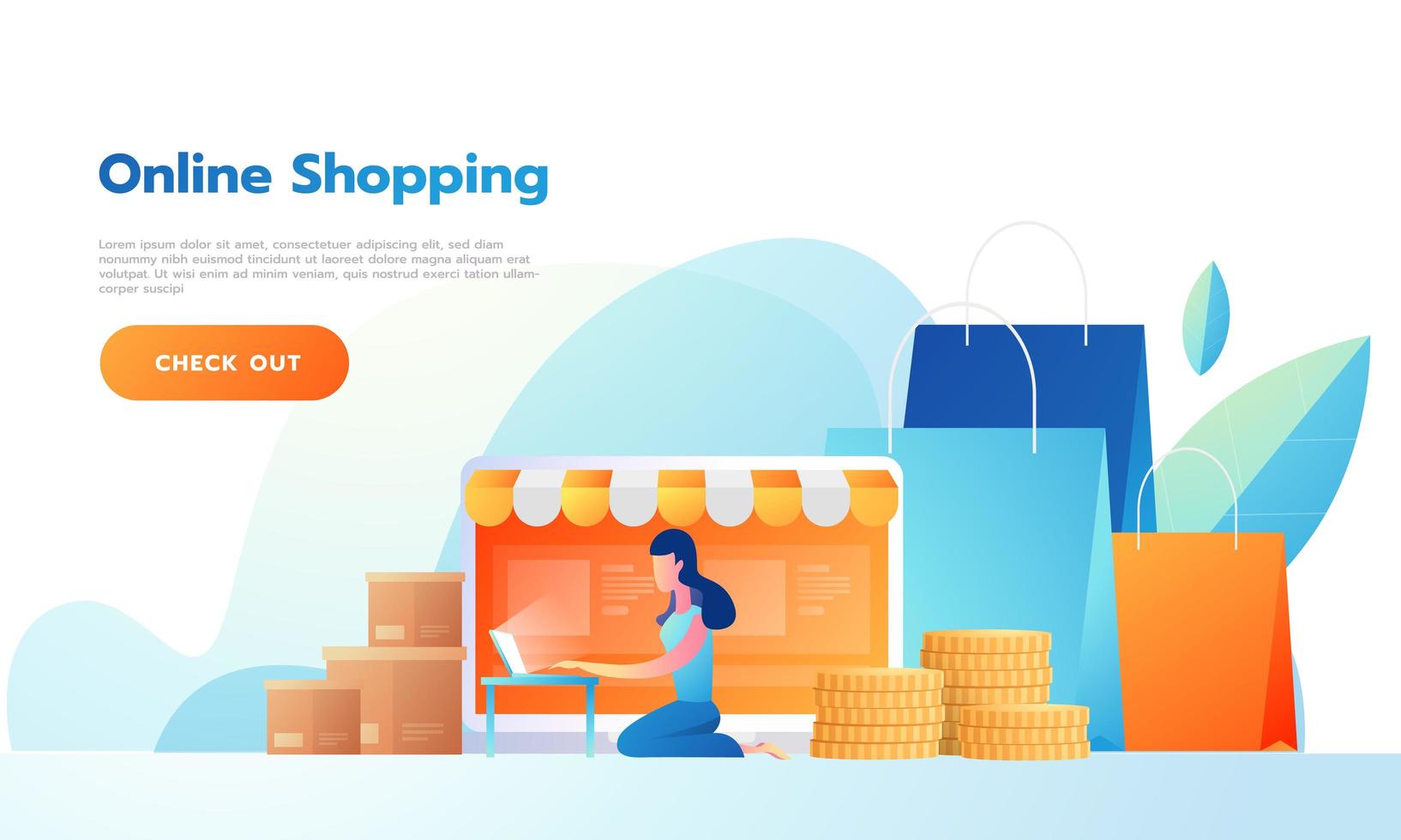 Happy female selling products online or shopping online. vector