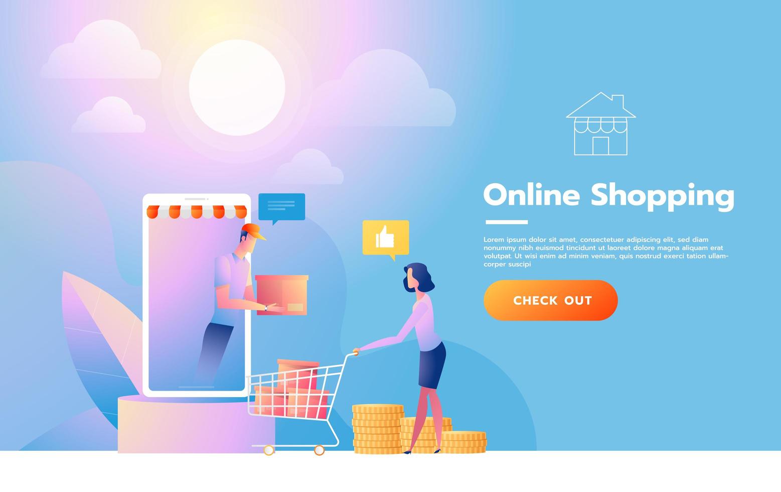 Landing page template of Online Shopping. Modern flat design concept of web page design for website and mobile website. Vector illustration