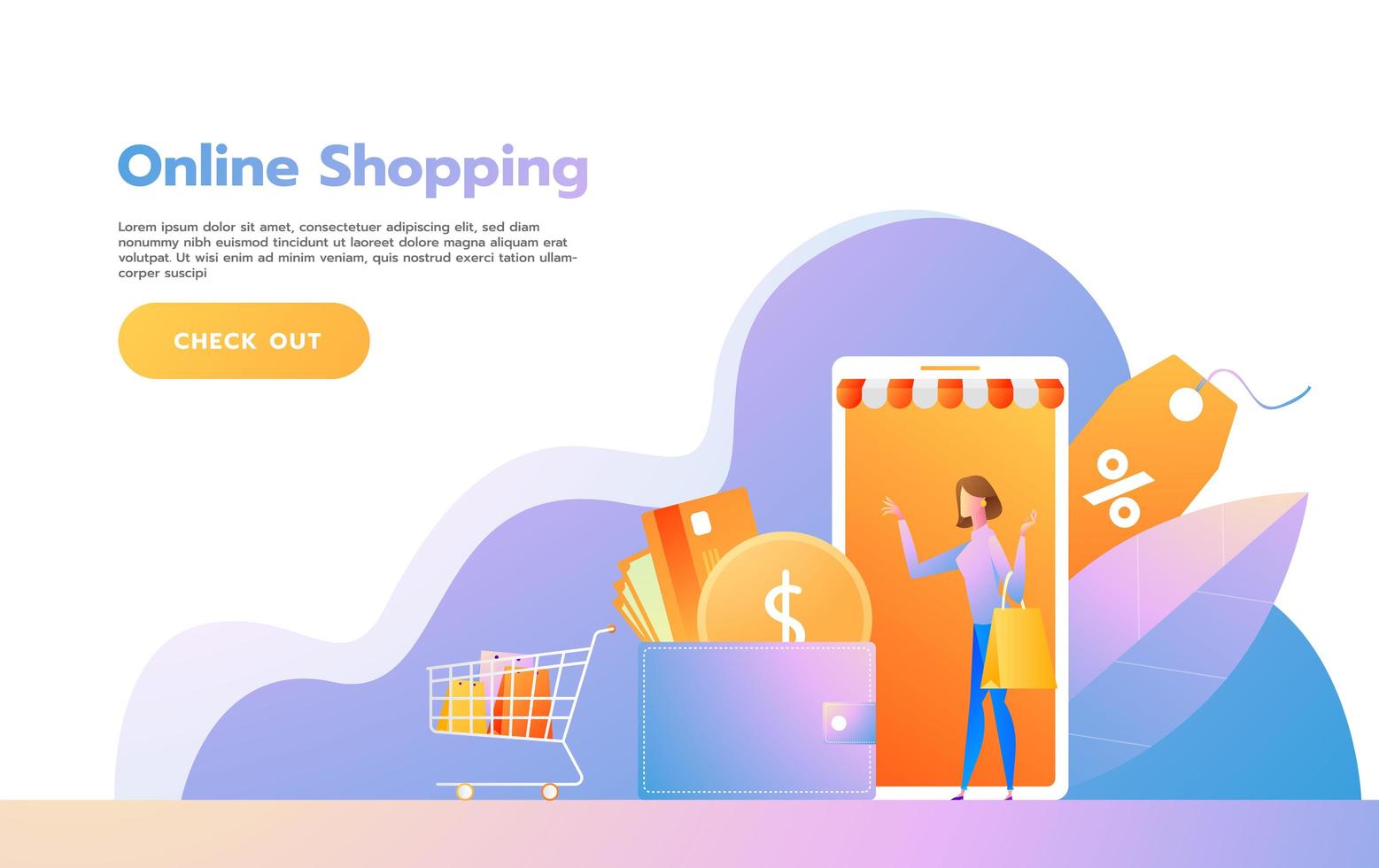 plantilla de página de destino de compras en línea. concepto de diseño plano moderno de diseño de página web para sitio web y sitio web móvil. ilustración vectorial vector