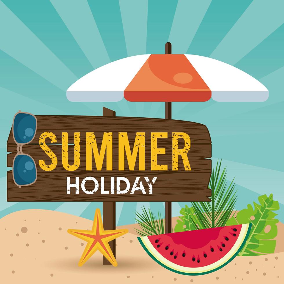 summer holiday label with umbrella vector