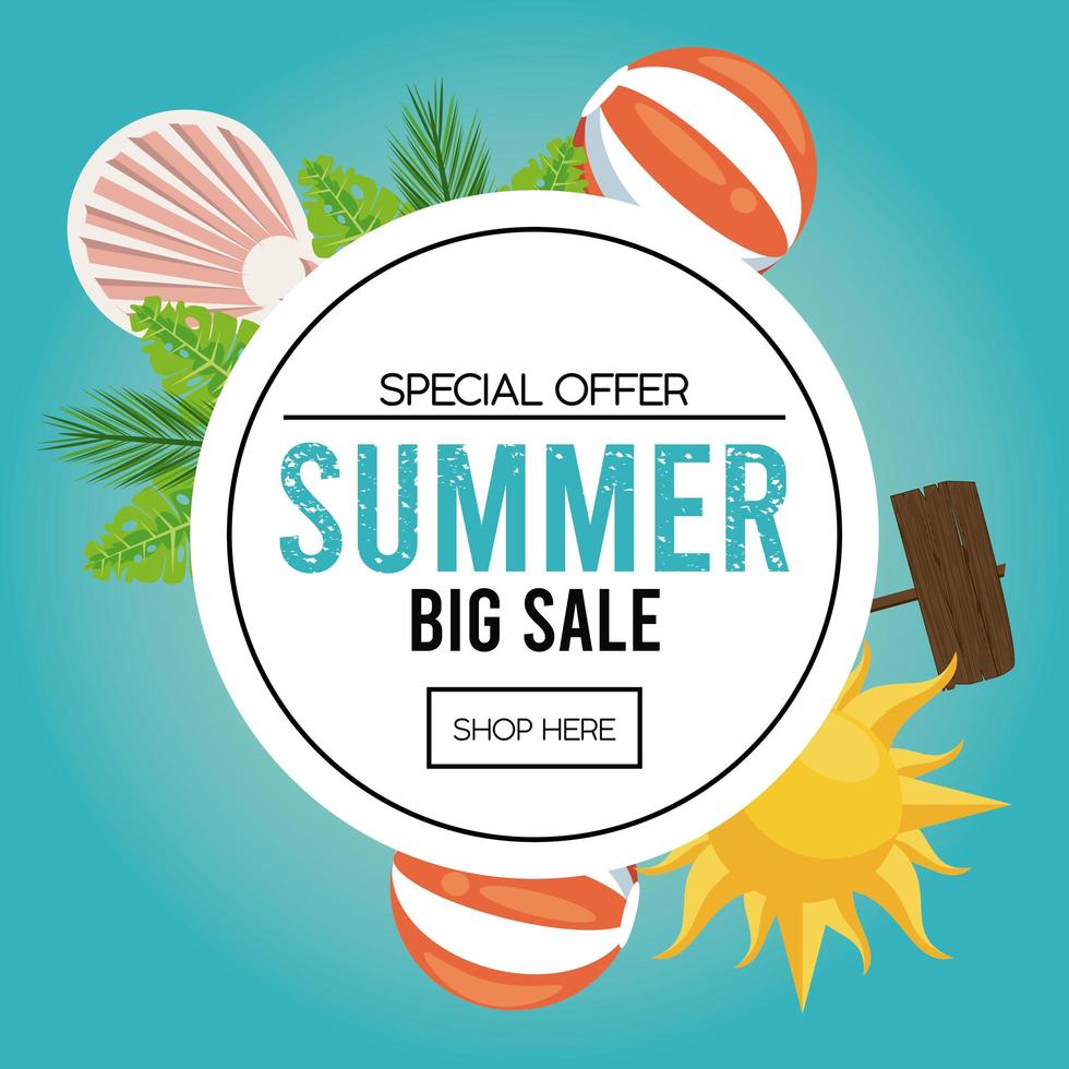summer holidays sale poster with circular frame vector