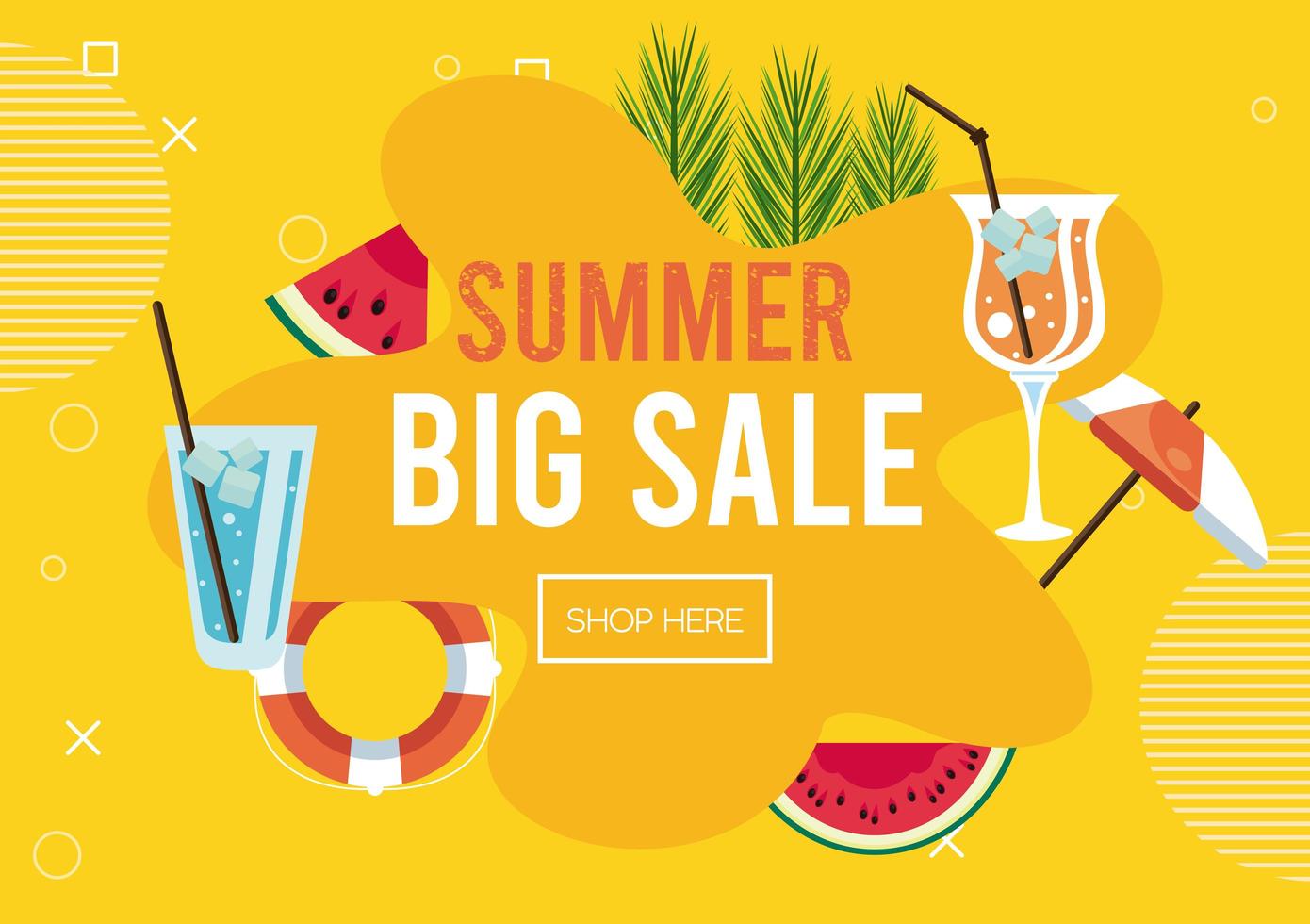 summer holidays sale poster with set icons vector