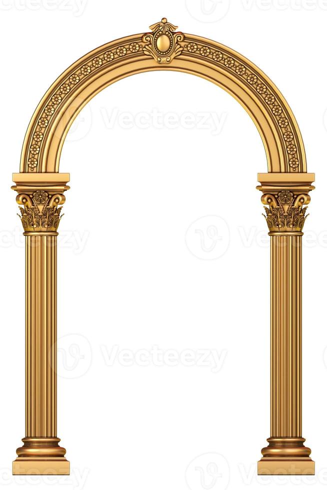 Portal de arco clásico de lujo dorado con columnas. foto