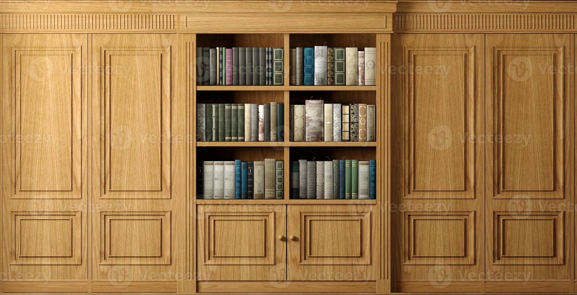 Wall wooden background classical library books or library photo