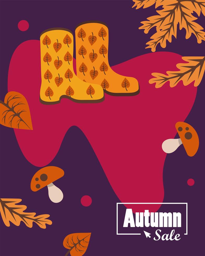 autumn sale season poster with boots shoes vector