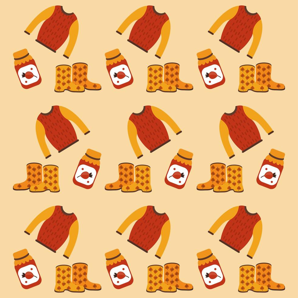 enjoy autumn poster with boots and spices bottles pattern vector