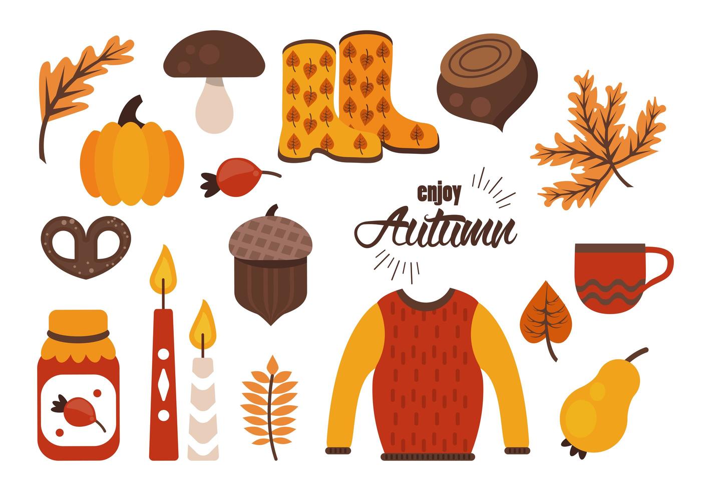 enjoy autumn lettering with bundle set icons vector