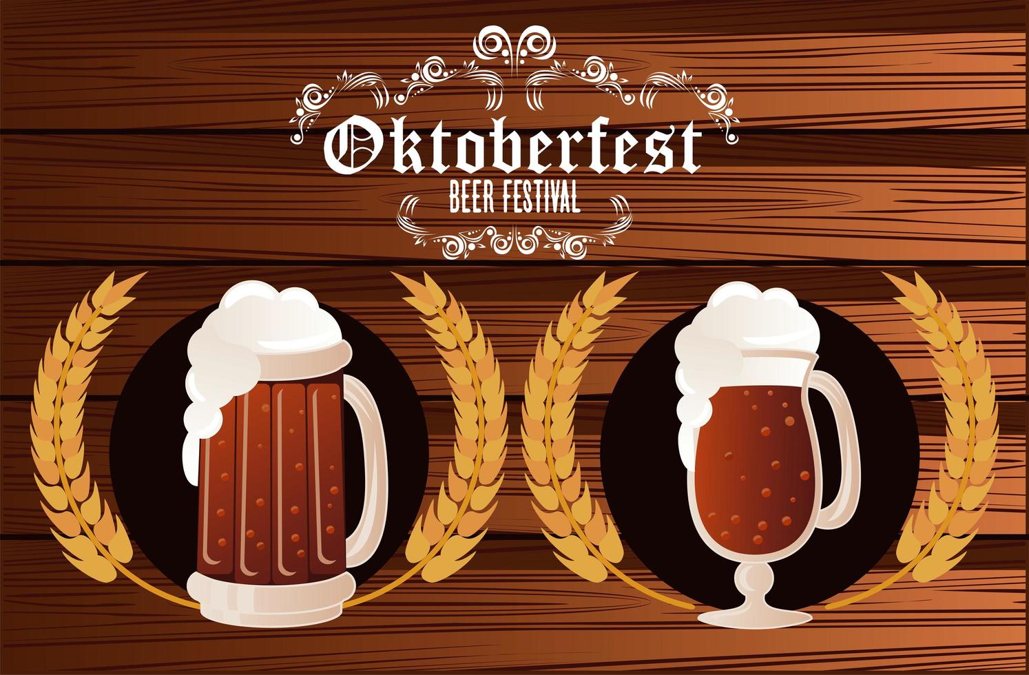 oktoberfest celebration festival poster with beers cup and glass vector