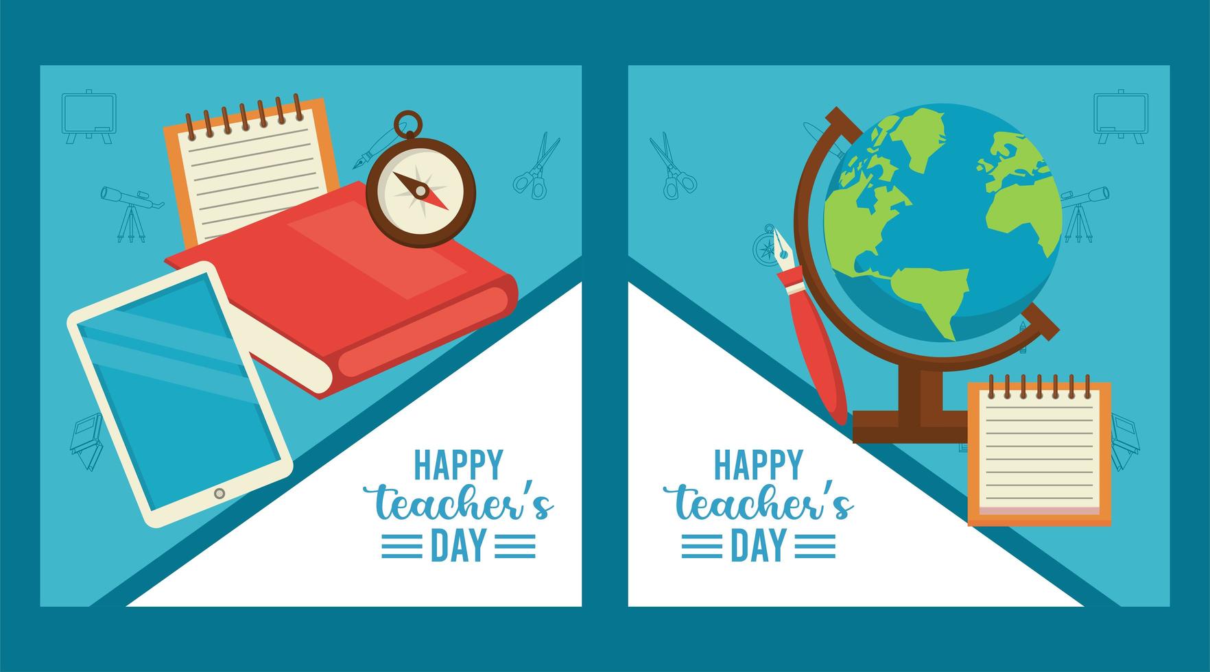 happy teachers day card with tablet elearning and letterings vector