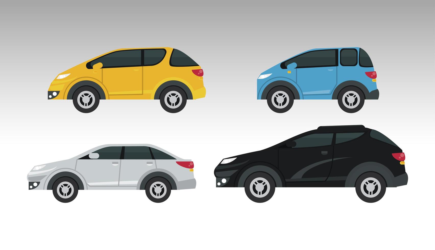 mockup cars set colors isolated icons vector