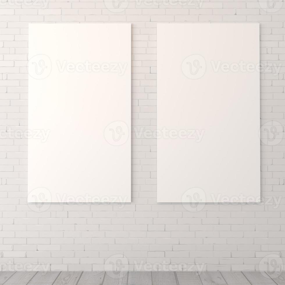 Blank diptych on a brick wall photo