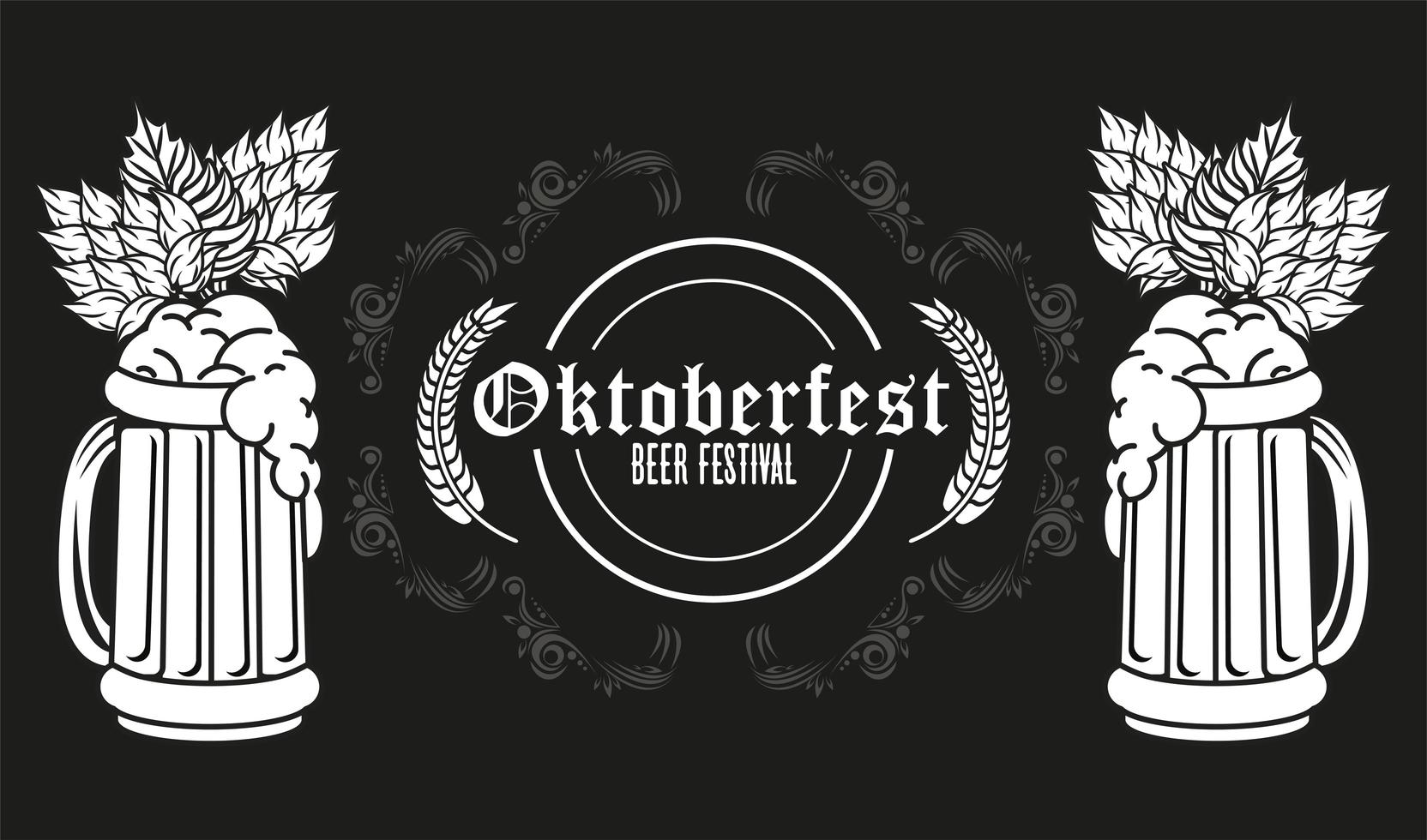 festival de celebración del oktoberfest con jarras de cerveza vector