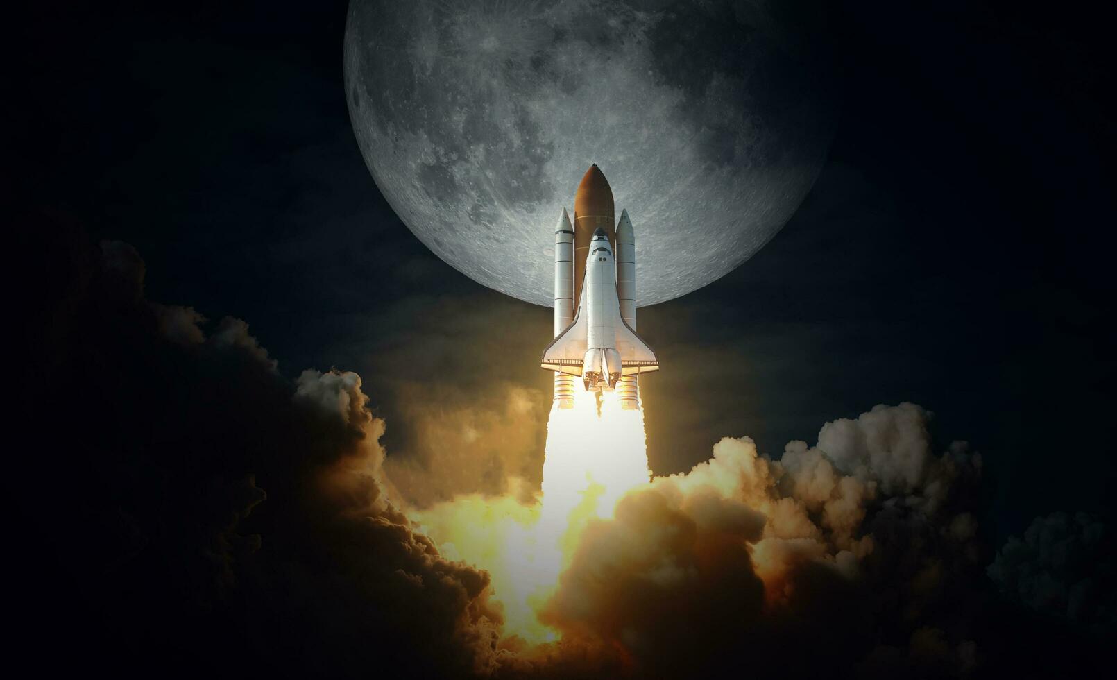 Space shuttle takes off to the moon, elements of this image furnished by NASA photo