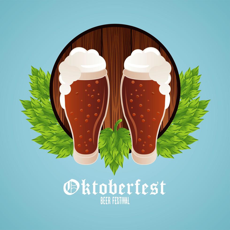 oktoberfest celebration festival poster with beers glasses vector