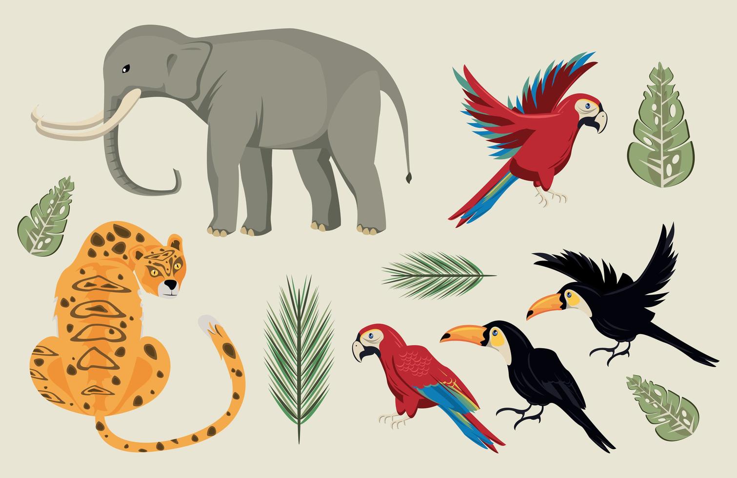 wild animals and leafs group scene vector