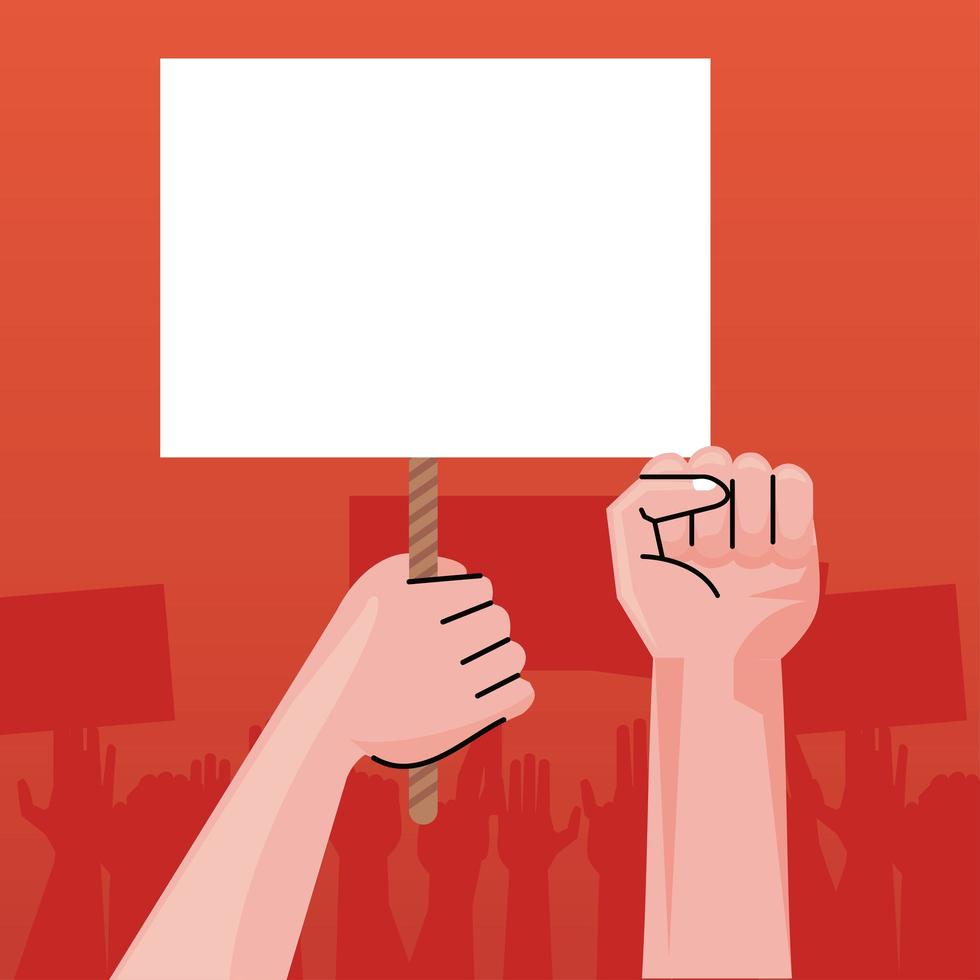 hands human protesting lifting banner empty in red background vector