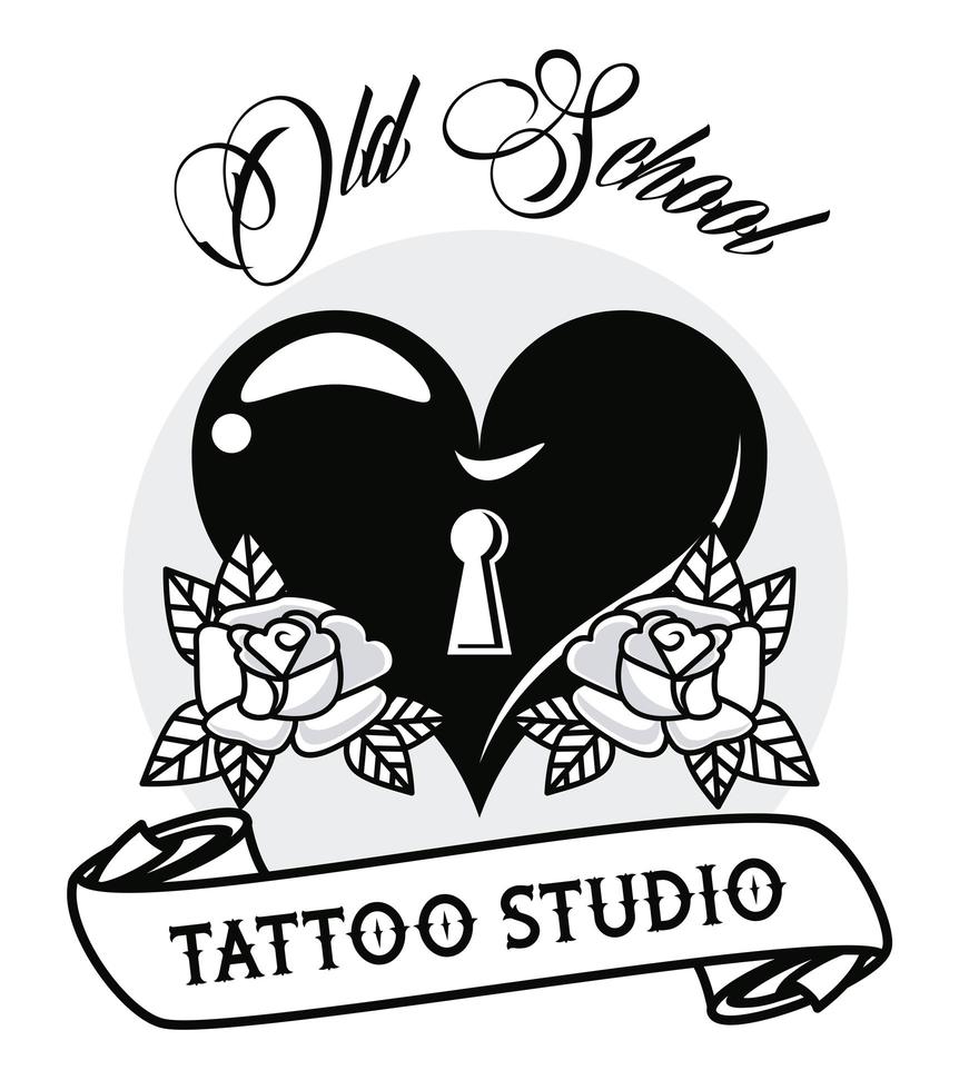 heart love with key hole tattoo studio graphic vector