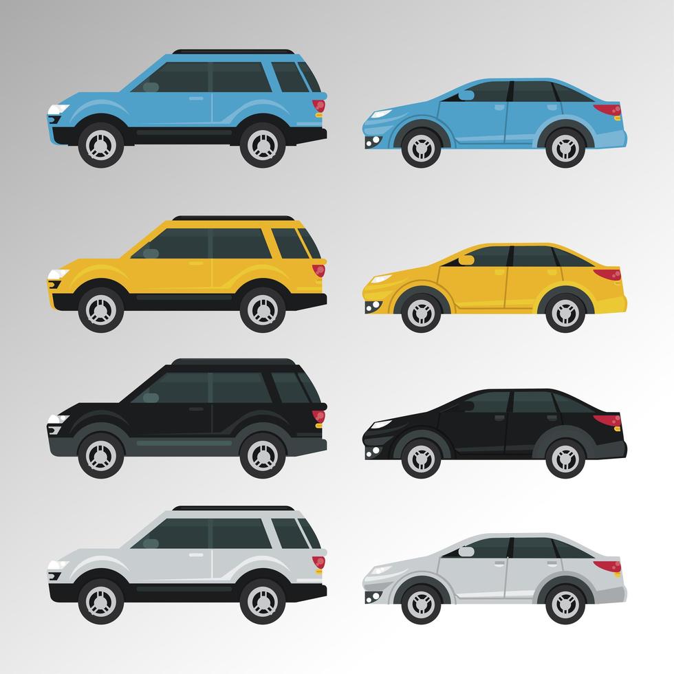 mockup cars set colors isolated icons vector