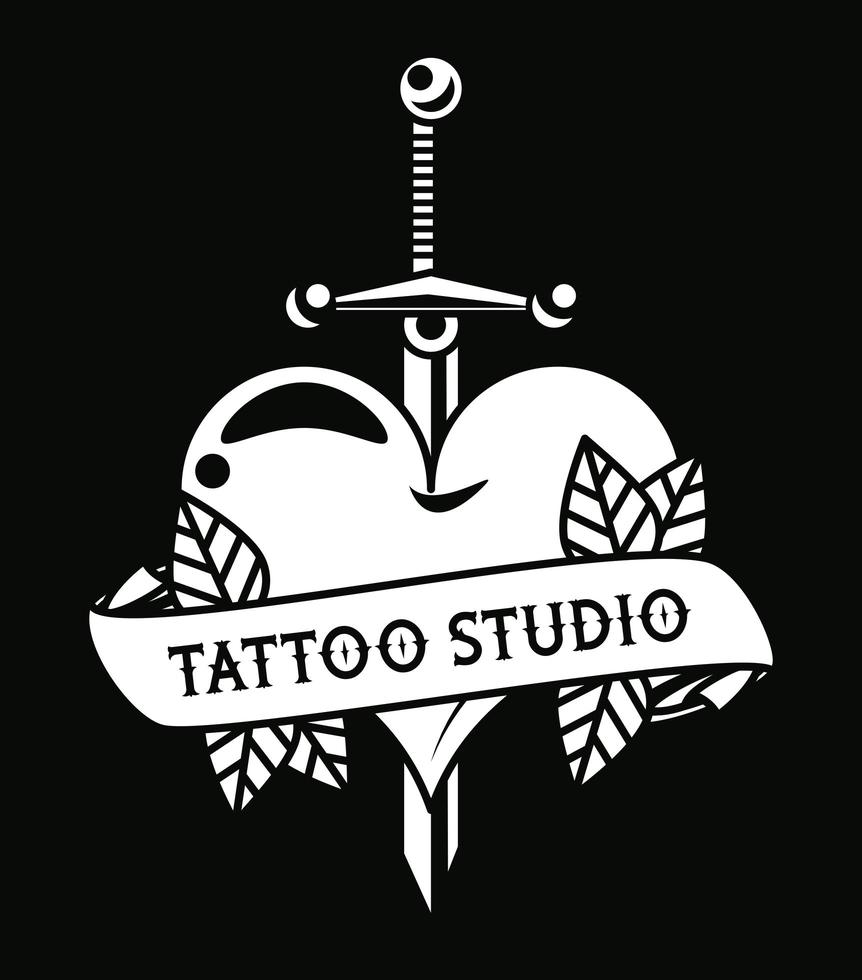 corazón, amor, con, espada, tatuaje, estudio, gráfico vector