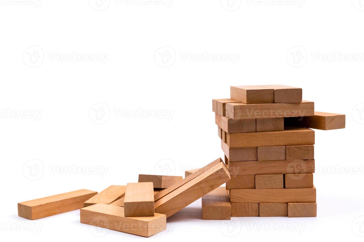 Close up blocks of a wood game isolated on white background photo