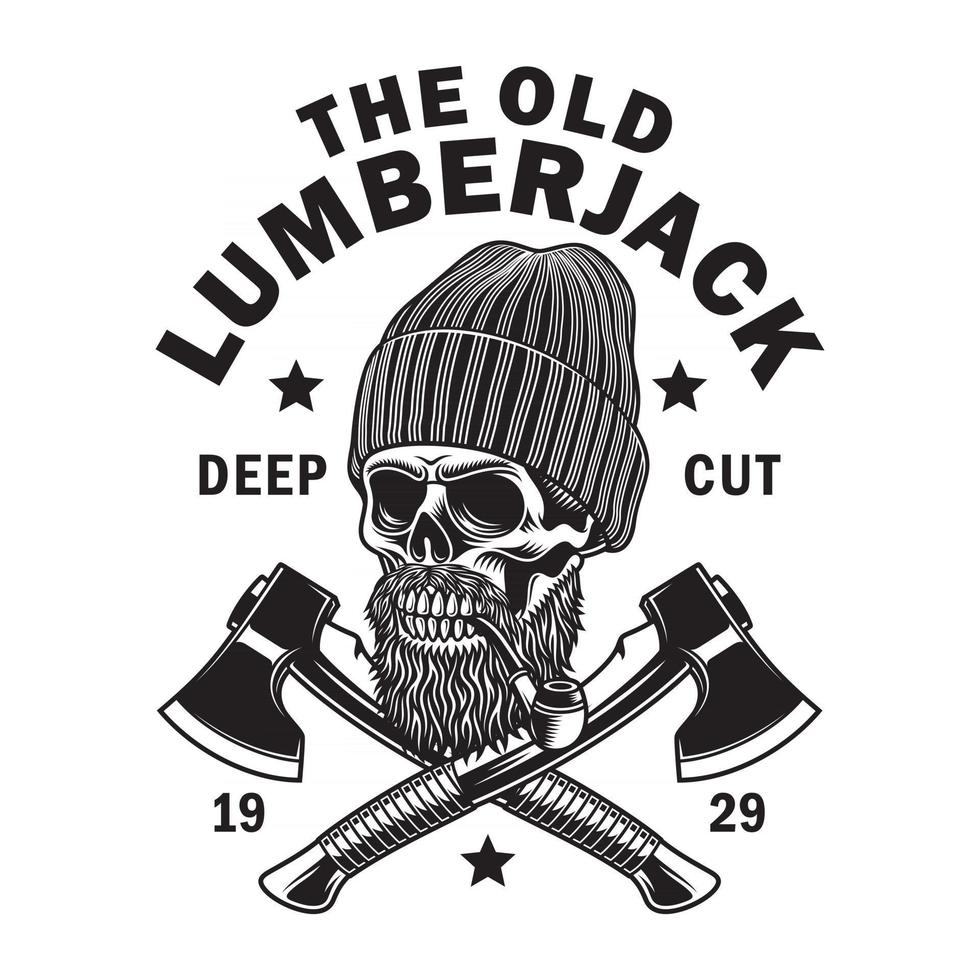 Bearded Lumberjack Skull With Crossed Axes vector
