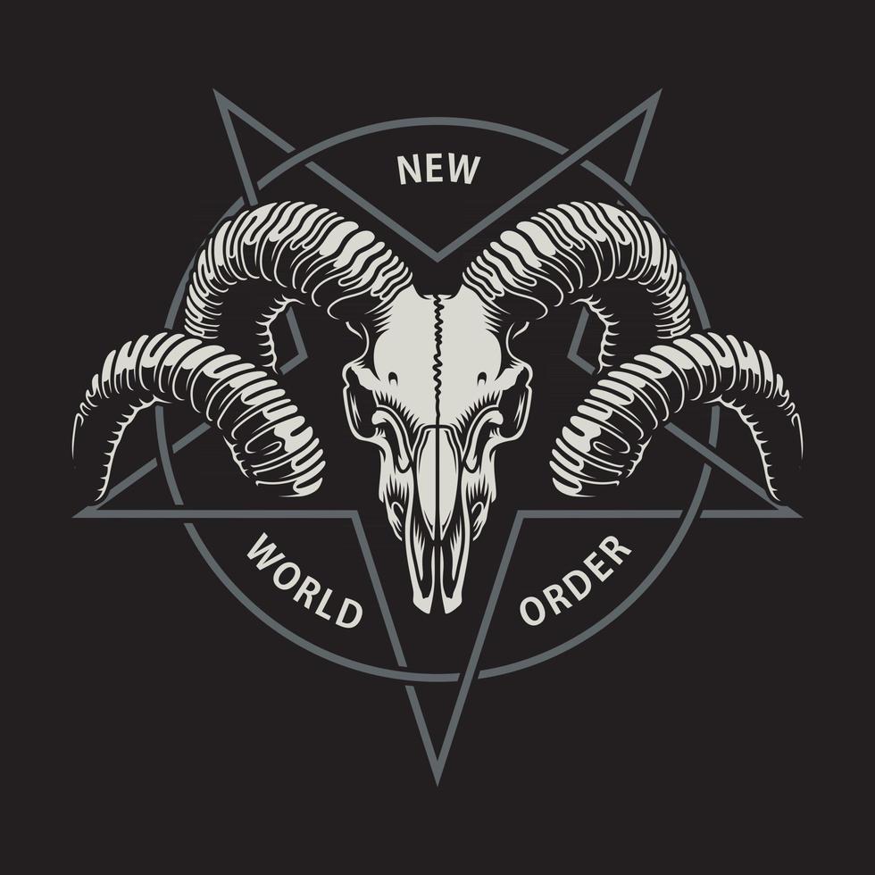 Ram Skull With Pentagram On Black vector