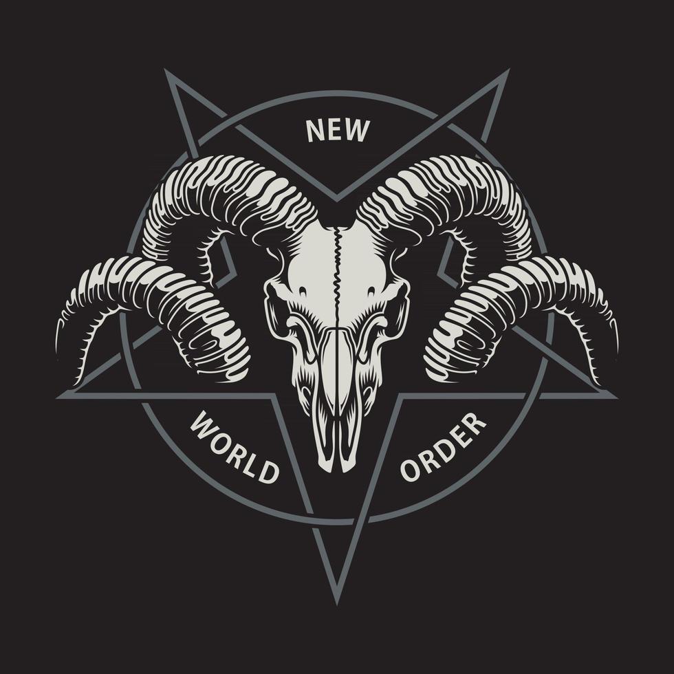 Ram Skull With Pentagram On Black vector