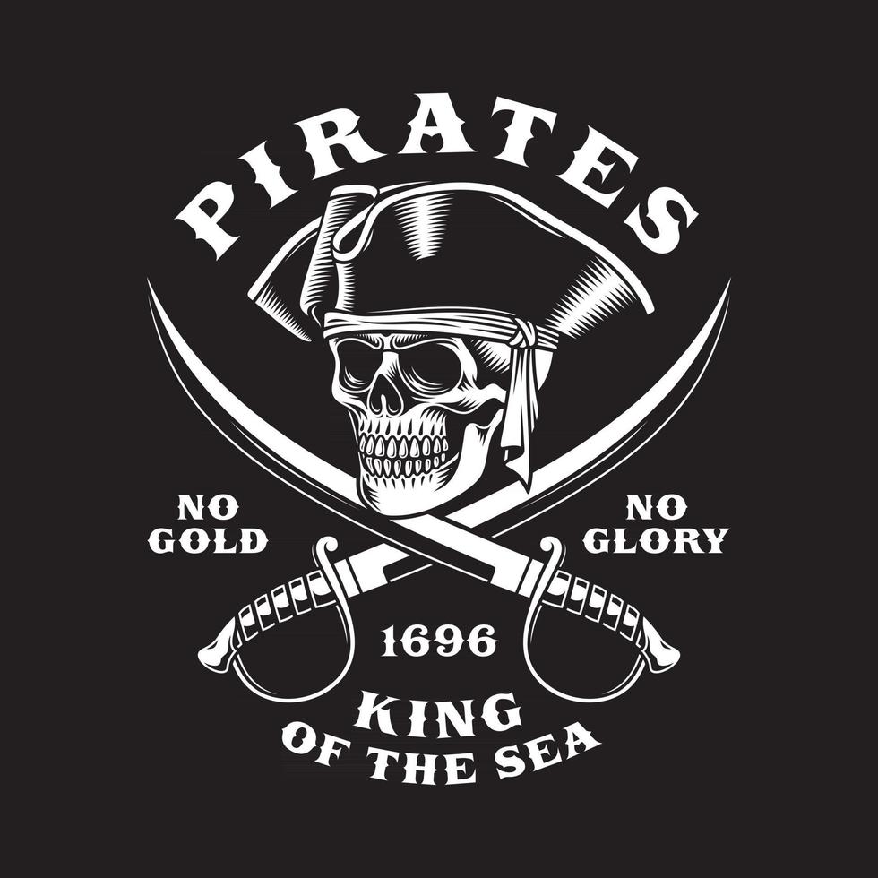 Pirate Skull With Crossed Swords On Black vector