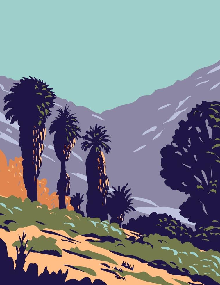 palmeras de abanico de california en oasis de primavera de chopo ubicado en el parque nacional joshua tree en california wpa poster art vector