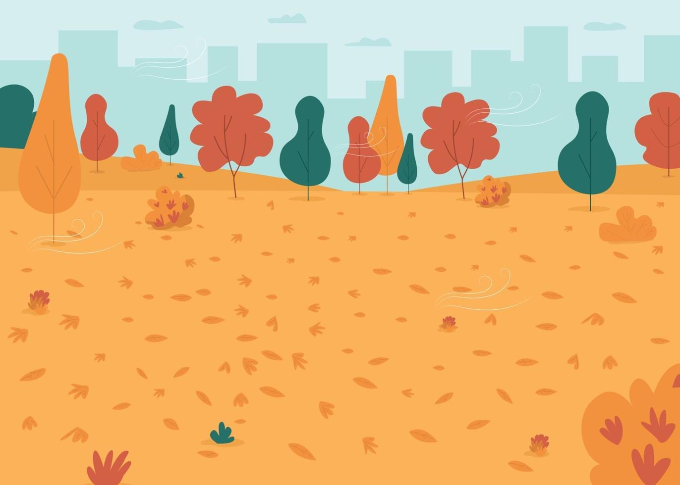 Autumn park flat color vector illustration