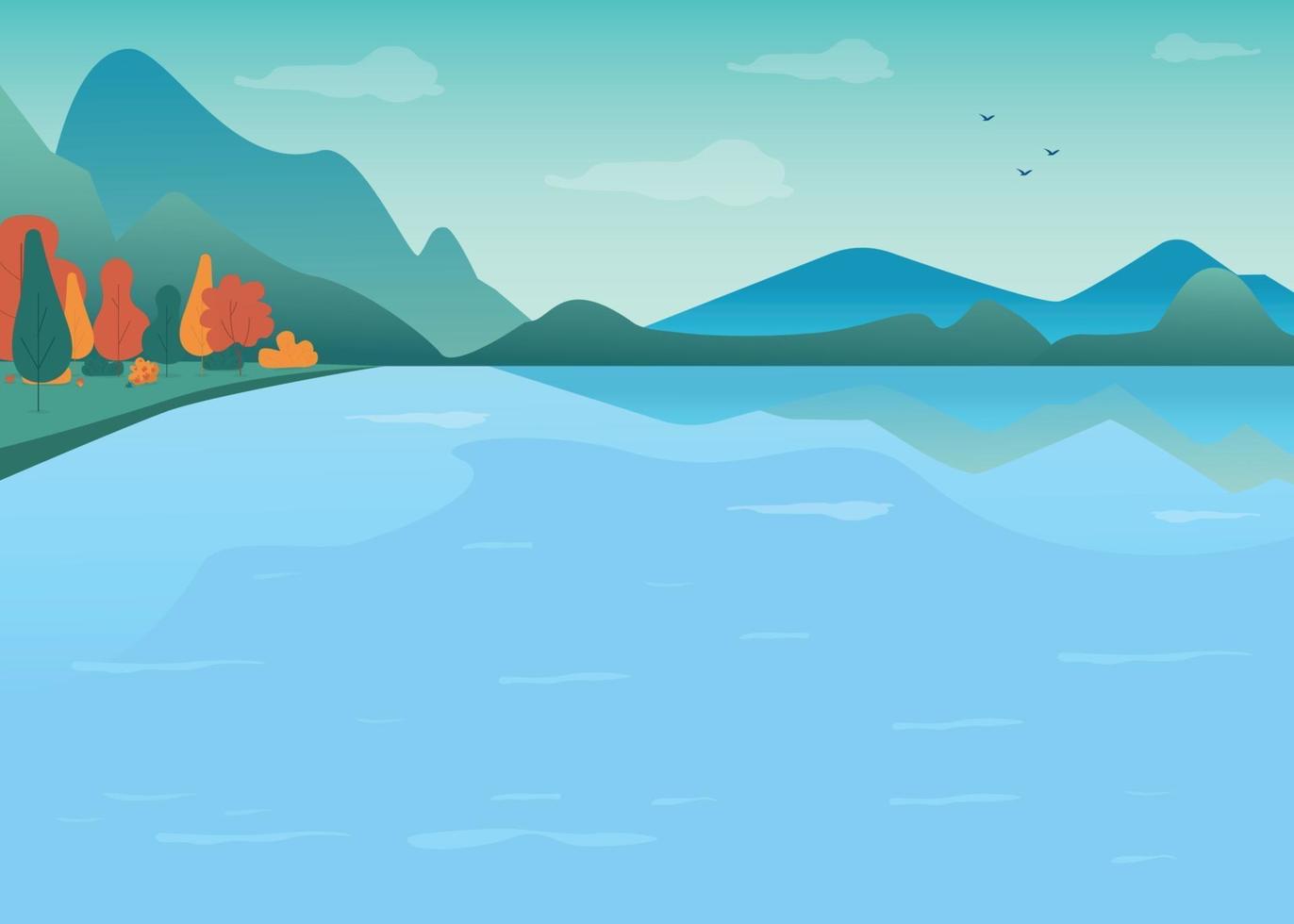 lago en montañas ilustración de vector de color plano