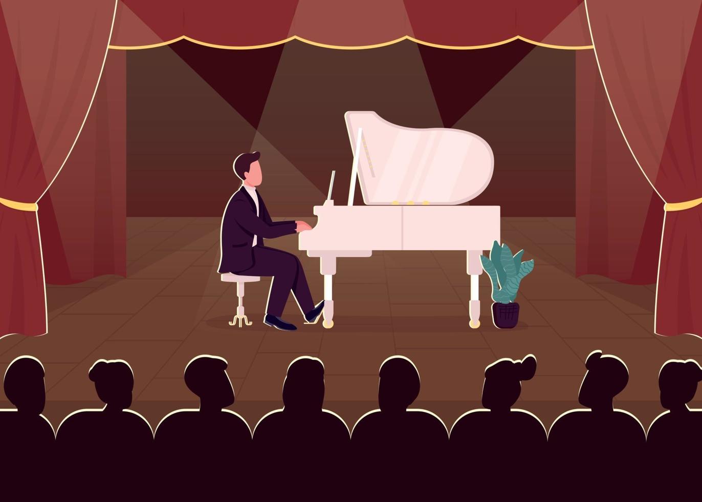 Ilustración de vector de color plano de concierto de piano en vivo