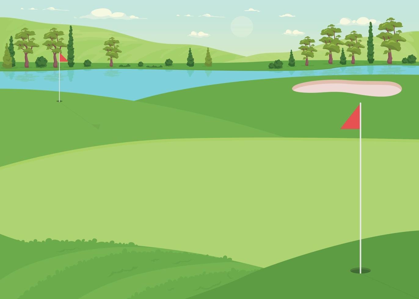 Golf field flat color vector illustration