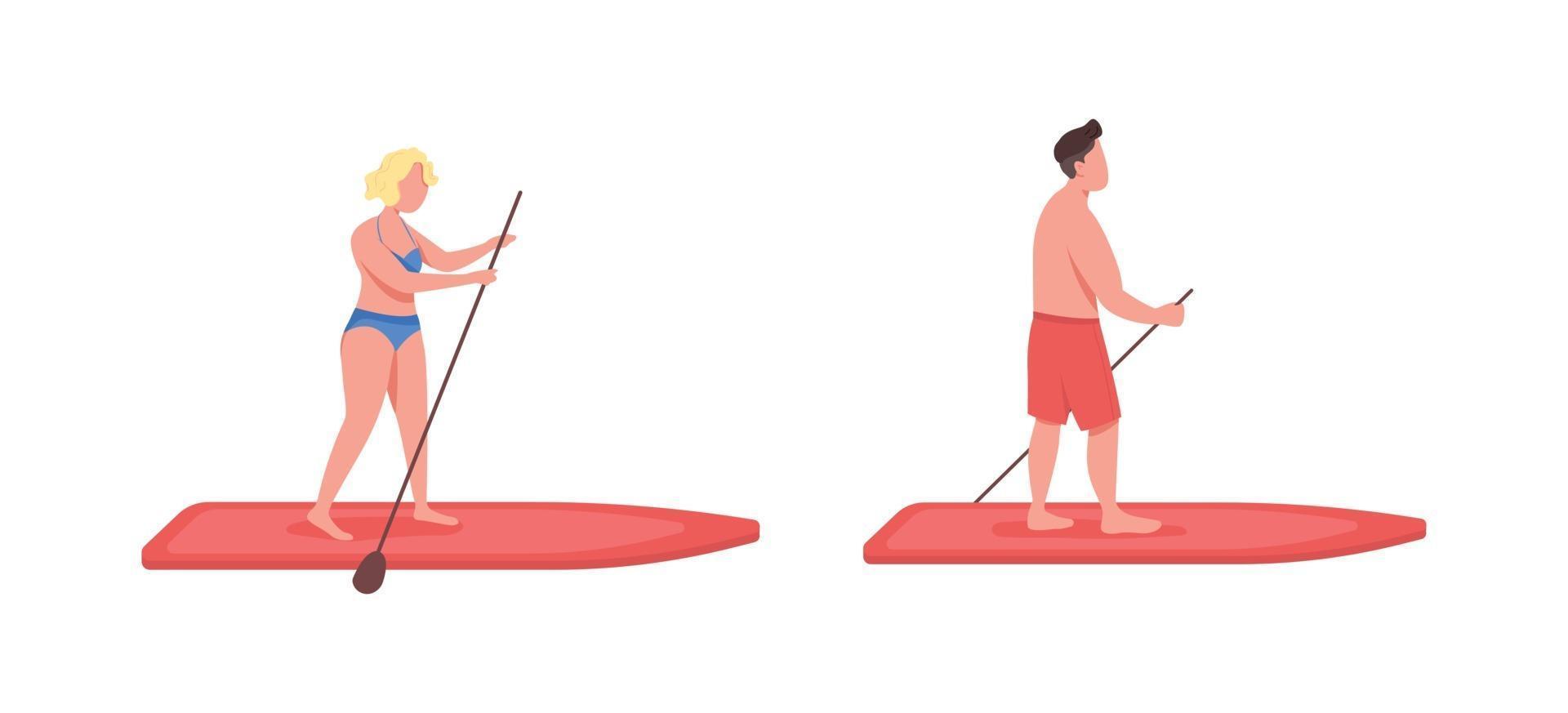 Standup paddleboarding flat color vector faceless character set