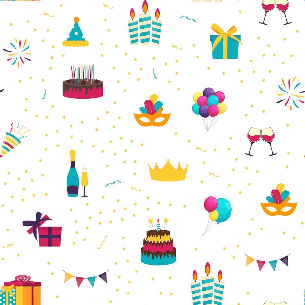 Cute Birthday Seamless Pattern Background with Cake vector