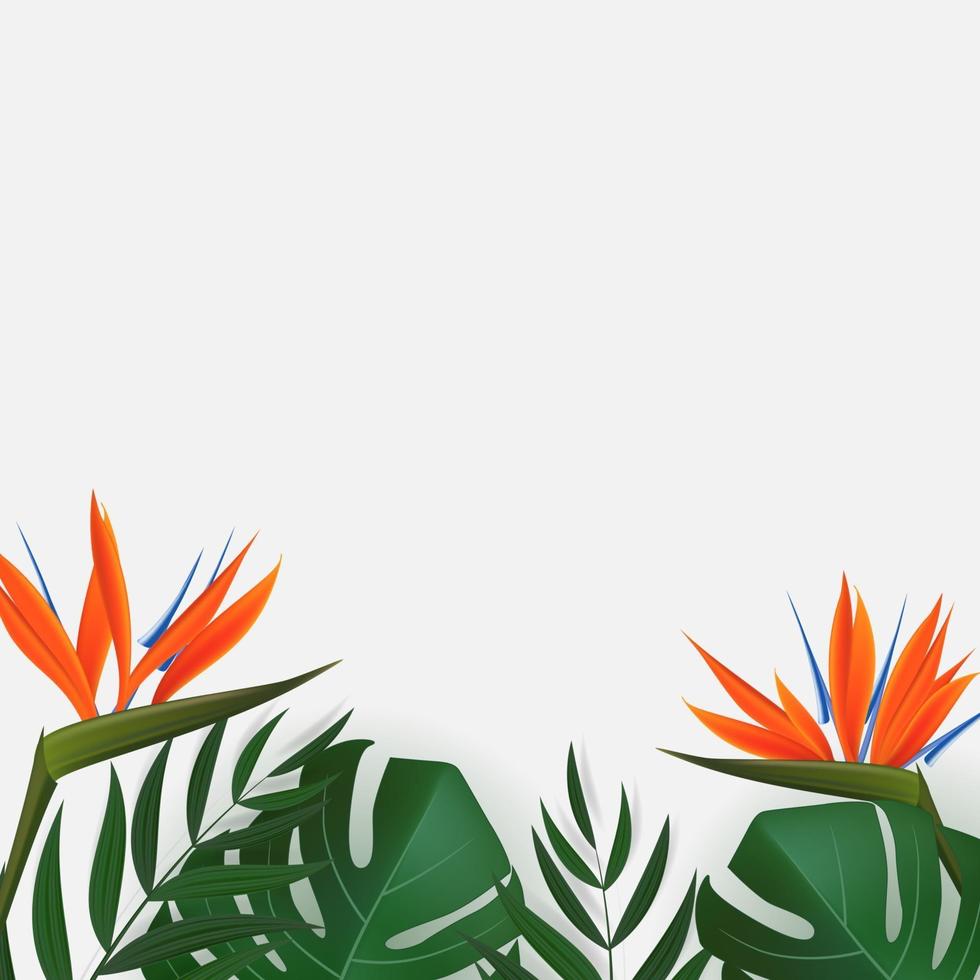 Natural Realistic Green Palm Leaf with Strelitzia Flower Tropical Background vector