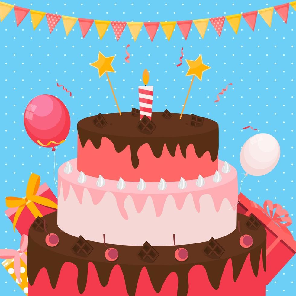 lindo fondo feliz cumpleaños con caja de regalo pastel y velas vector