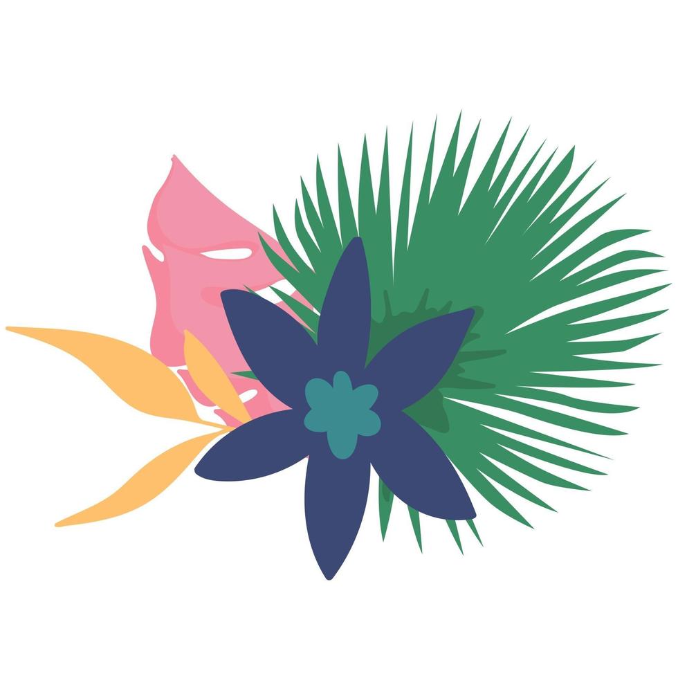 conjunto tropical con hojas y flamencos. vector