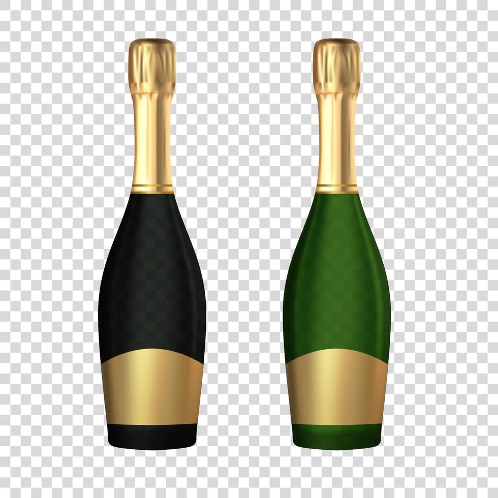 Realistic 3D champagne Green and Black Bottle Icon isolated vector