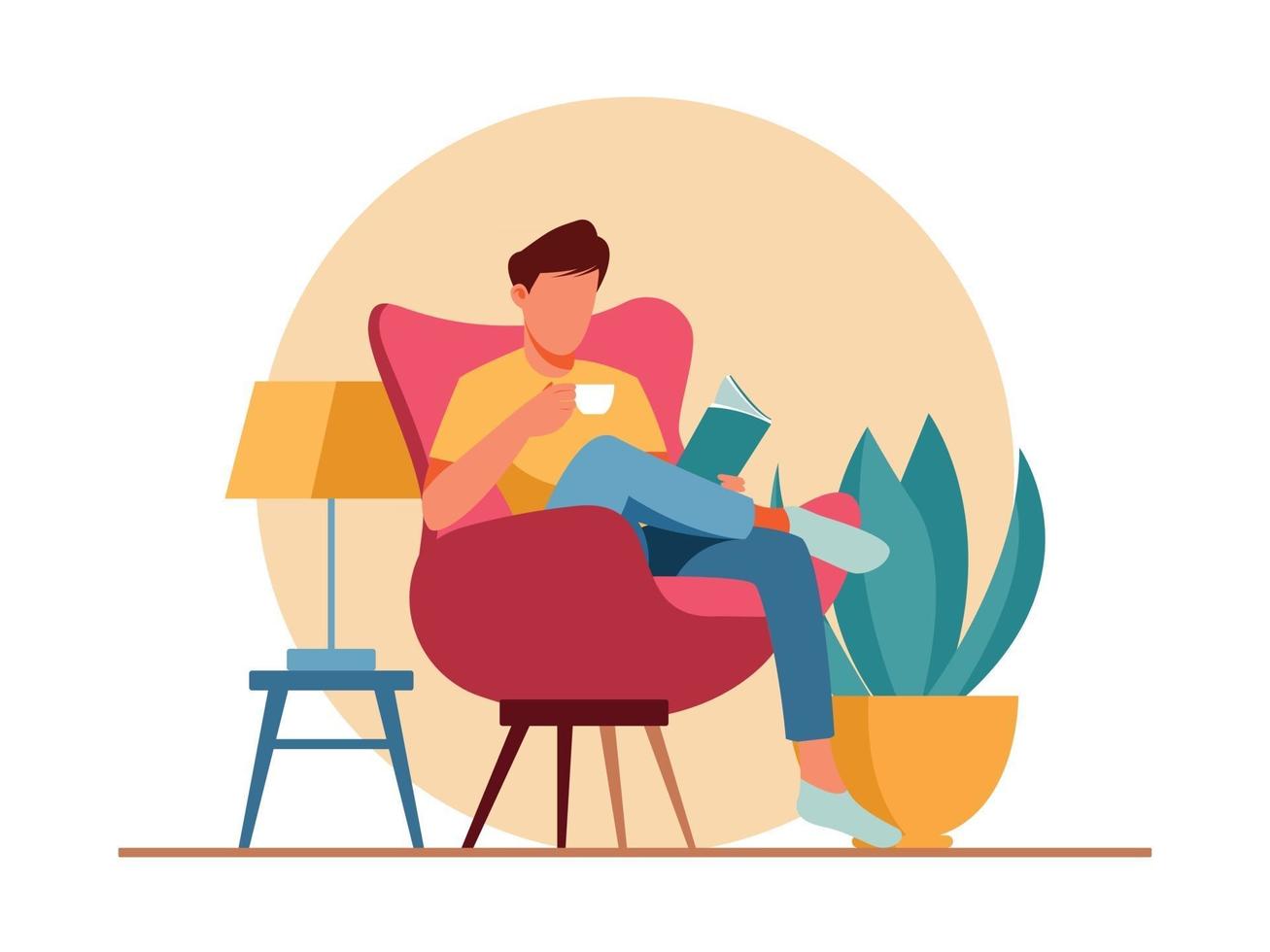 Man reading book character illustration vector