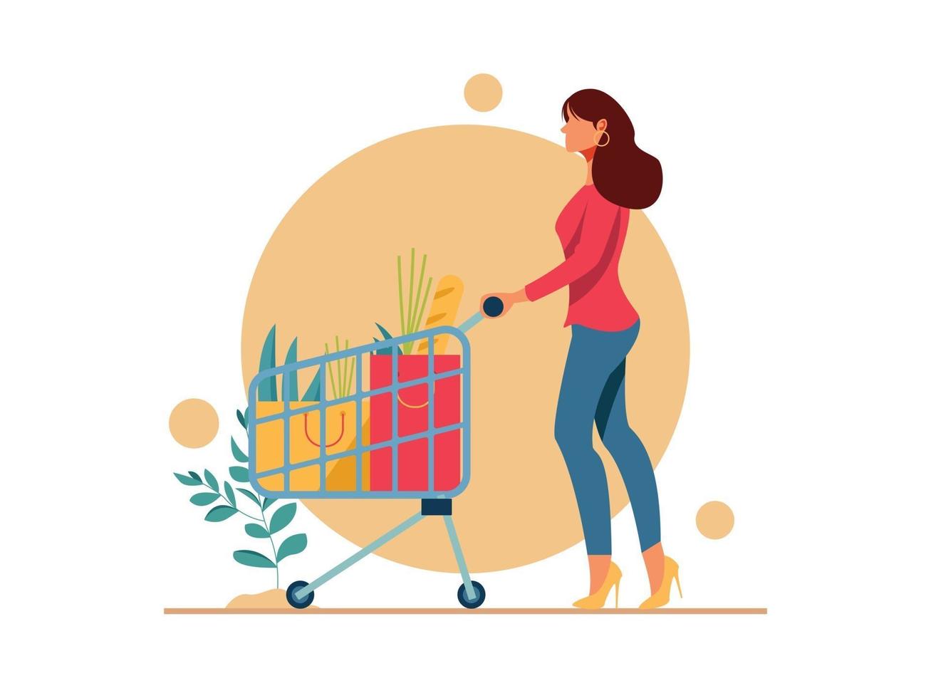 Young beautiful shopping women with shopping chart vector