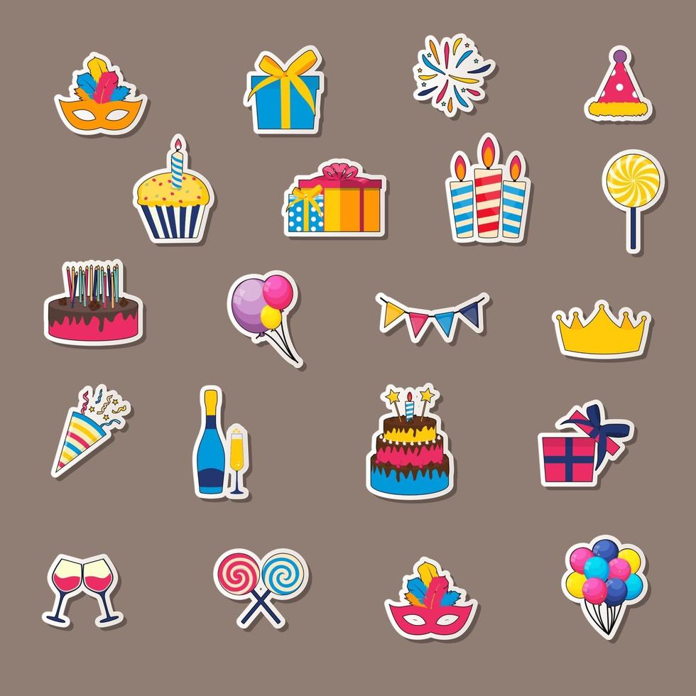 iconos de etiqueta de feliz cumpleaños. establecer el diseño de iconos para su producto vector