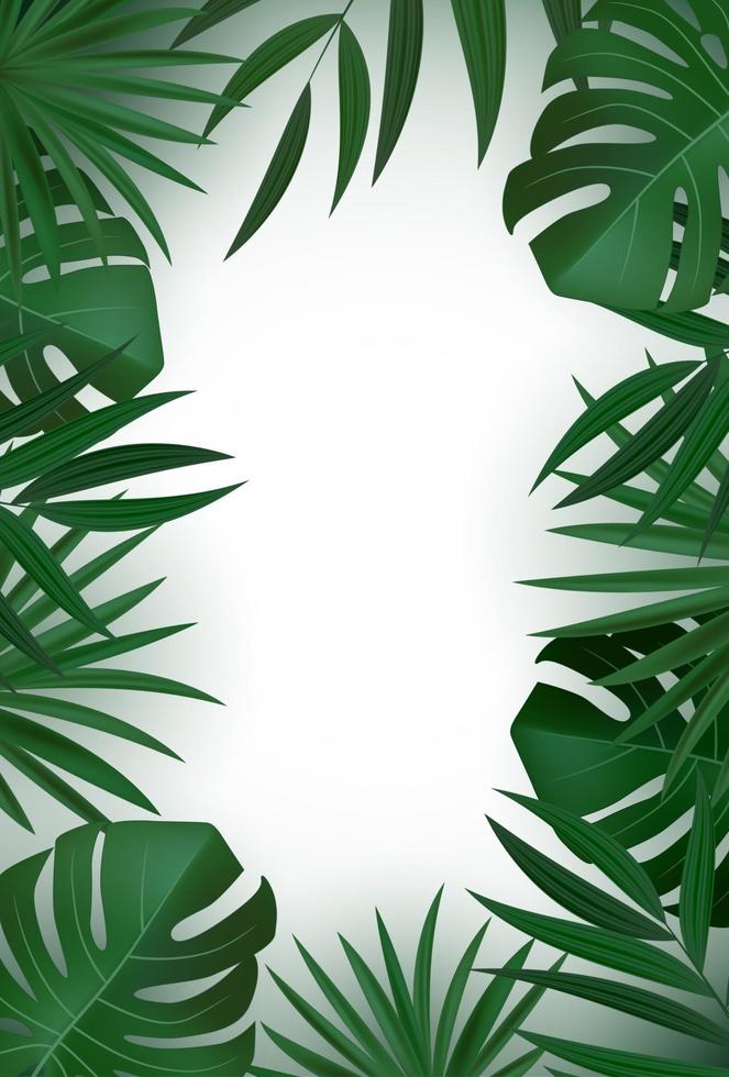 Natural Realistic Green Palm Leaves Tropical Background vector