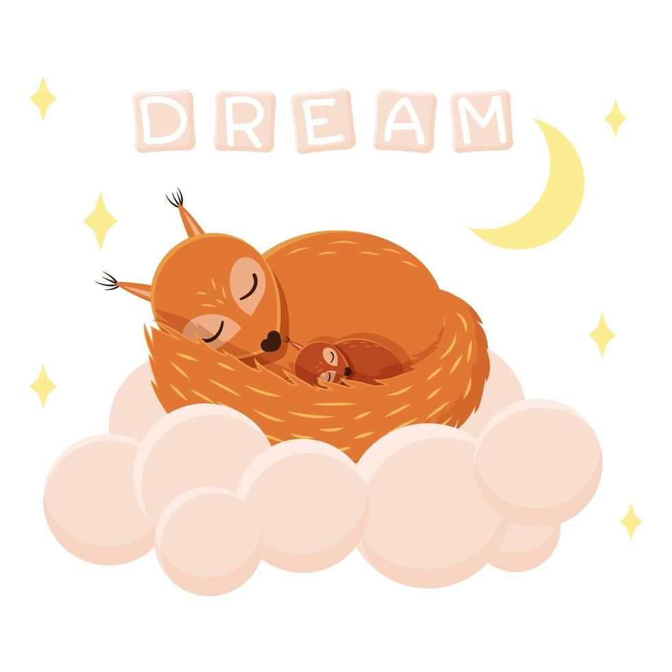 Cute Squirrel Family Sleeping on Cloud vector