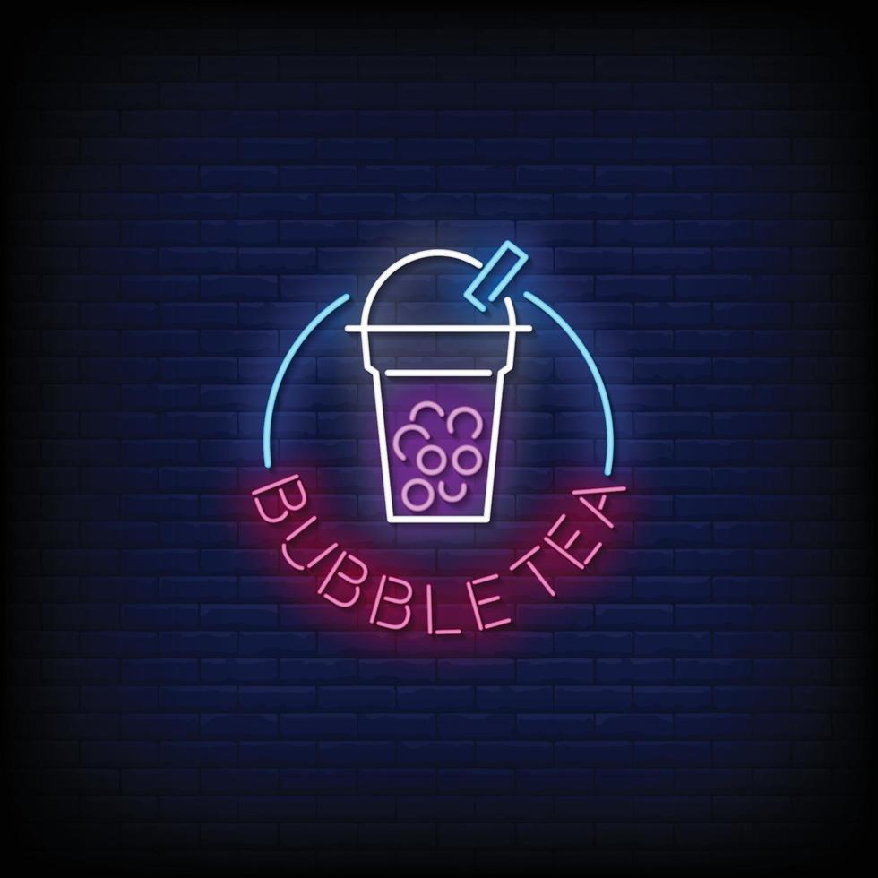 Bubble Tea Neon Signs Style Text Vector