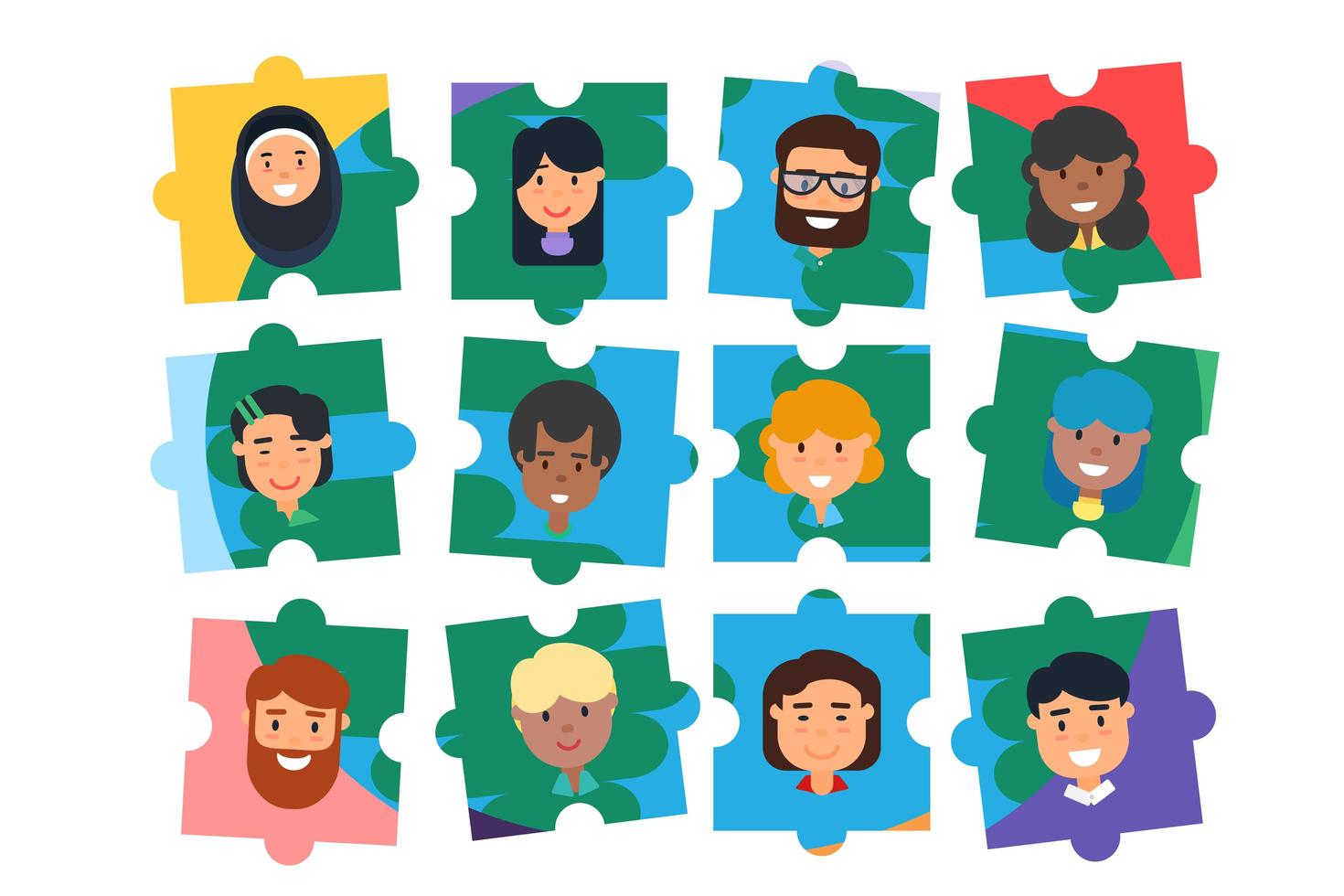 Diverse community team building puzzle concept vector