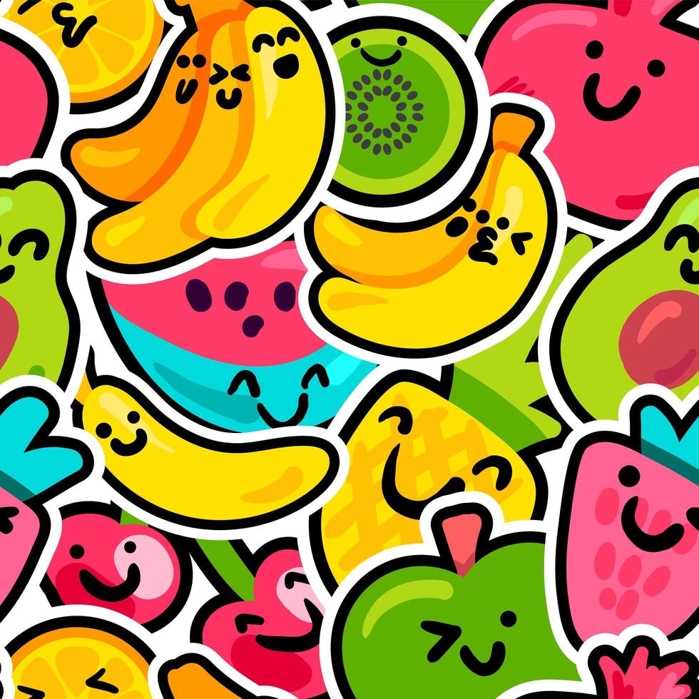 Vector de fondo de pantalla de color de patrones sin fisuras de frutas felices