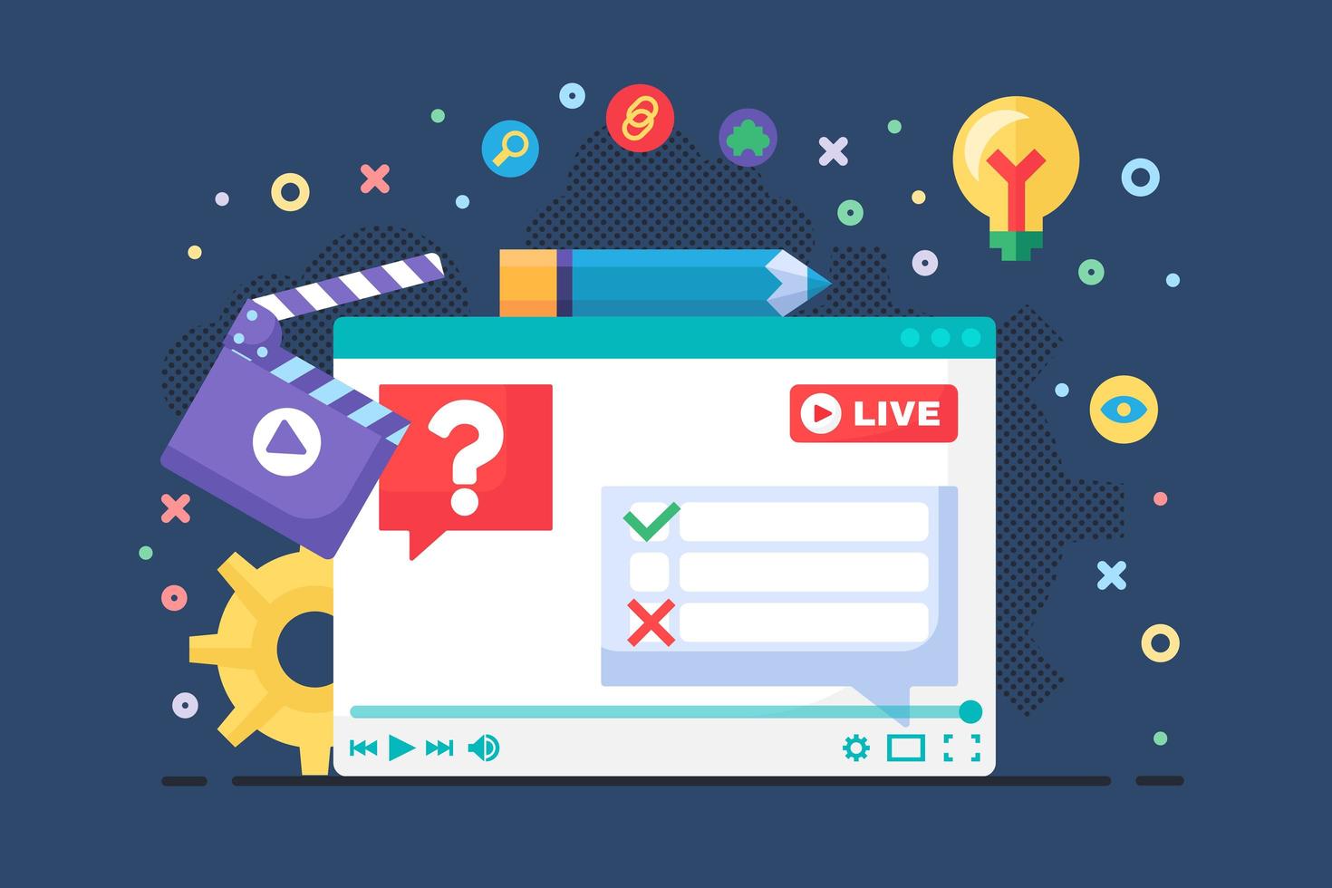 Live stream discussion concept semi flat illustration vector