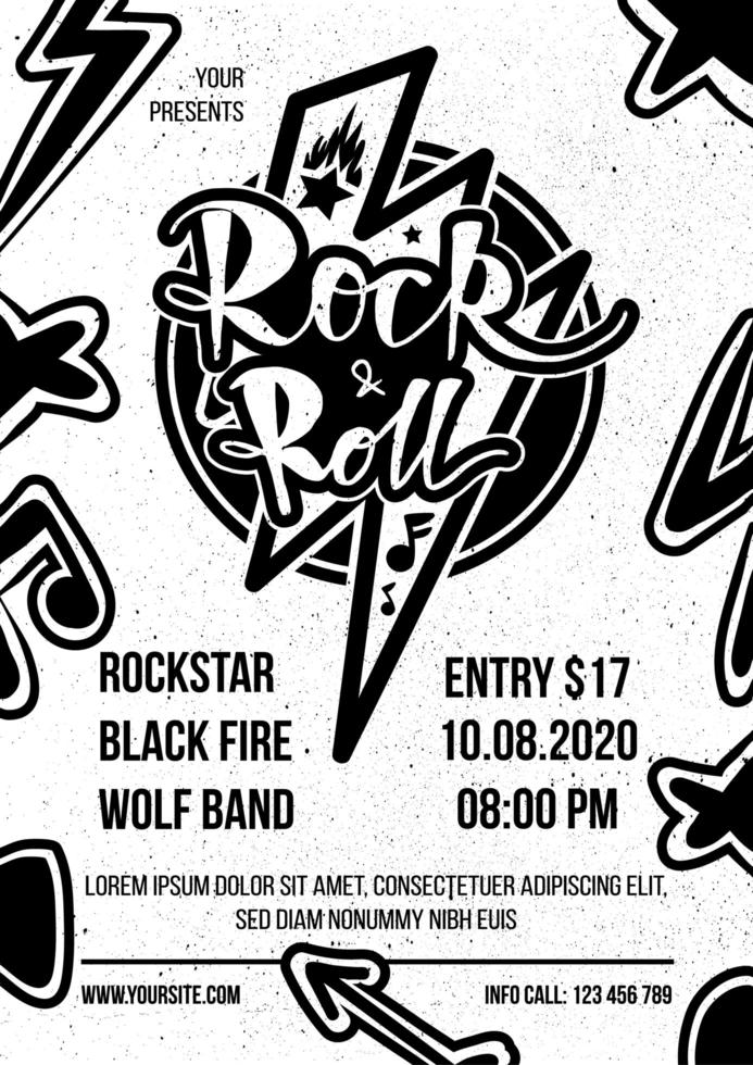 vector de cartel monocromo de publicidad de rock and roll